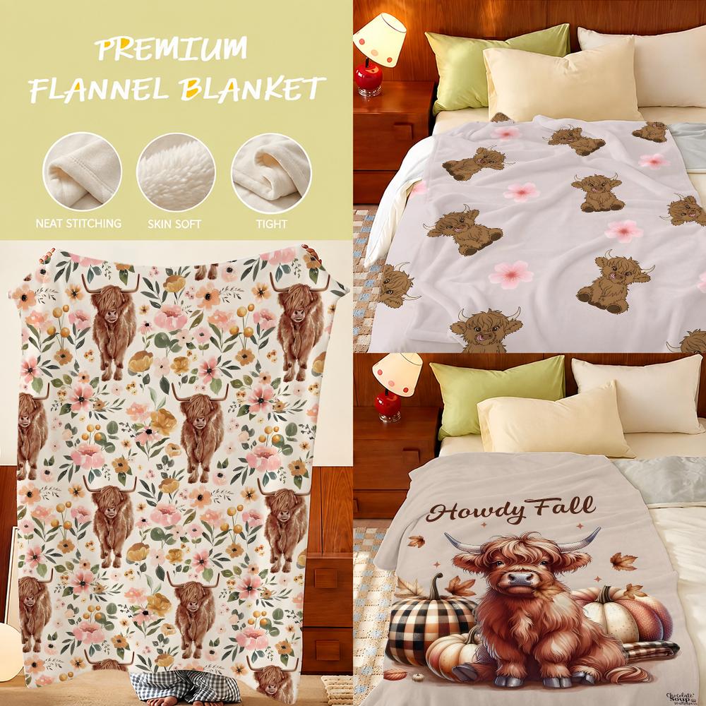 Highland Home Textiles - Muster: Highland-Kuh, Plüsch-Flanelldecke, Sofa, Bett, Reise,